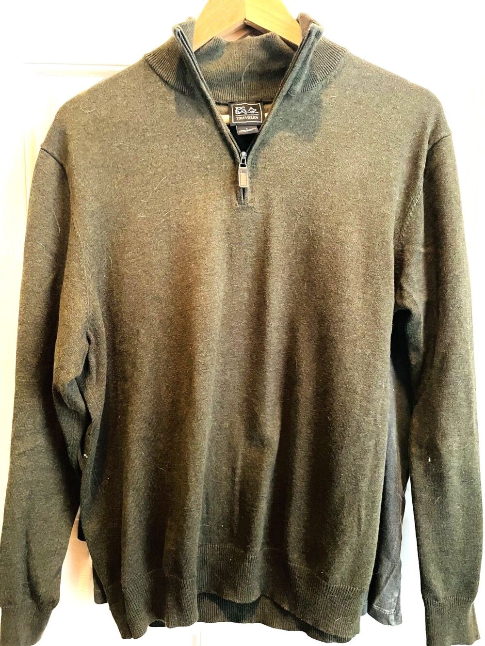 Jos. A. Bank Sweater Mens L Green Quarter Zip Travelers Collection Pullover